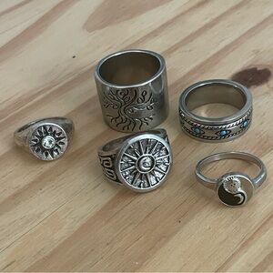5 Silver unisex Bohemian Ring Set